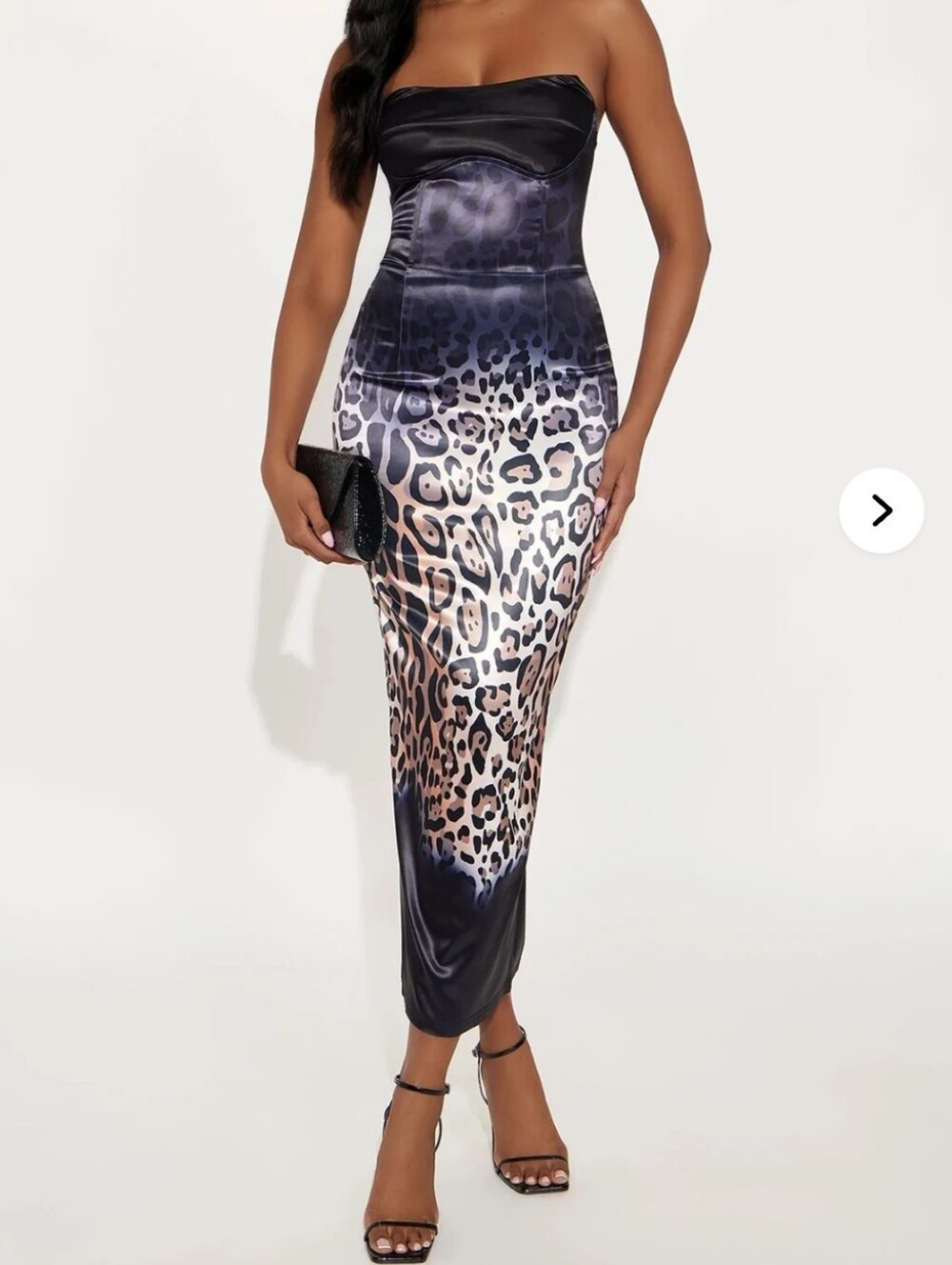 Fashion Nova Strapless Leopard Ombre Midi Dress - Black, Cream, Brown